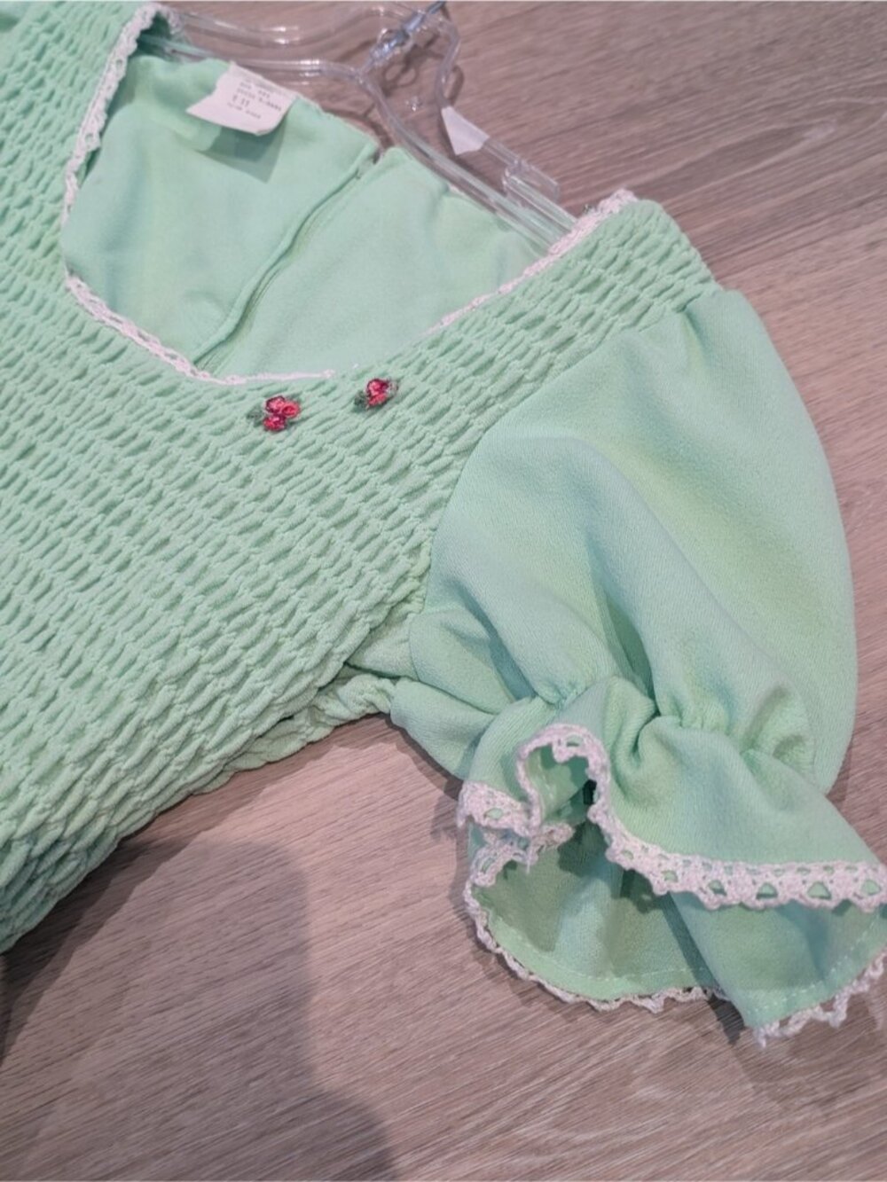Vintage Mint Green Smocked Maxi Dress with Puff Sleeves - Picture 8 of 10